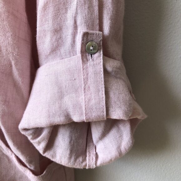 Sigrid Olsen Shirt Womens L 100% Linen Popover Tunic Pink Convertible Roll Tab - Picture 3 of 10